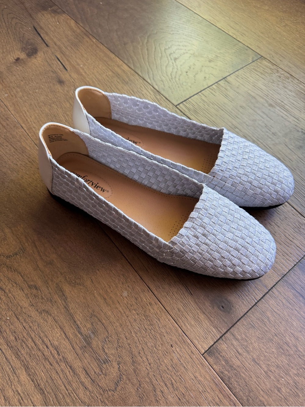 Comfortview Women’s 8.5M White Metallic Woven Stretch Slip-On Comfort Flats - Picture 2 of 9